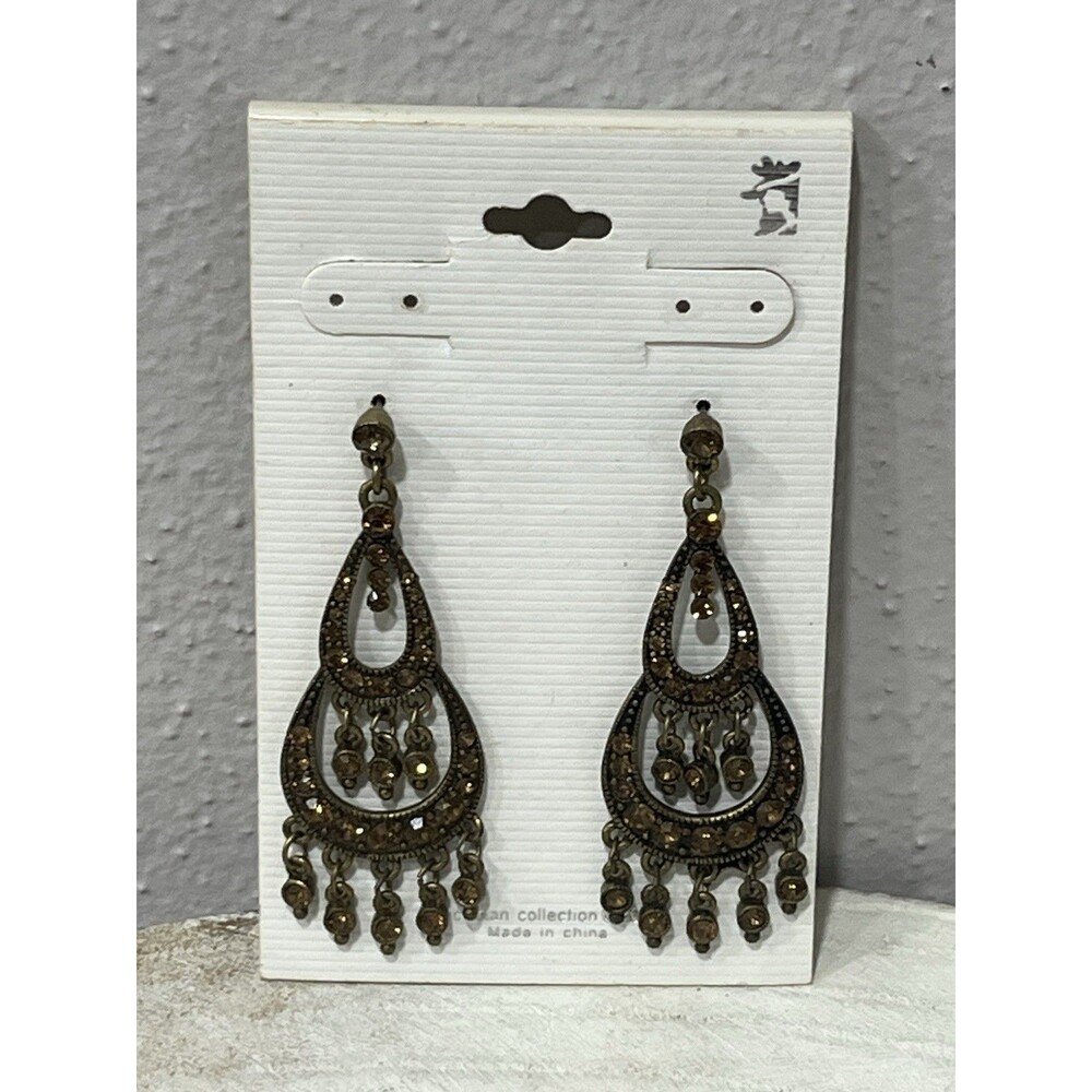 Vintage 2002 Victorian Collection Chandelier Earrings Antique Bronze Amber Stone